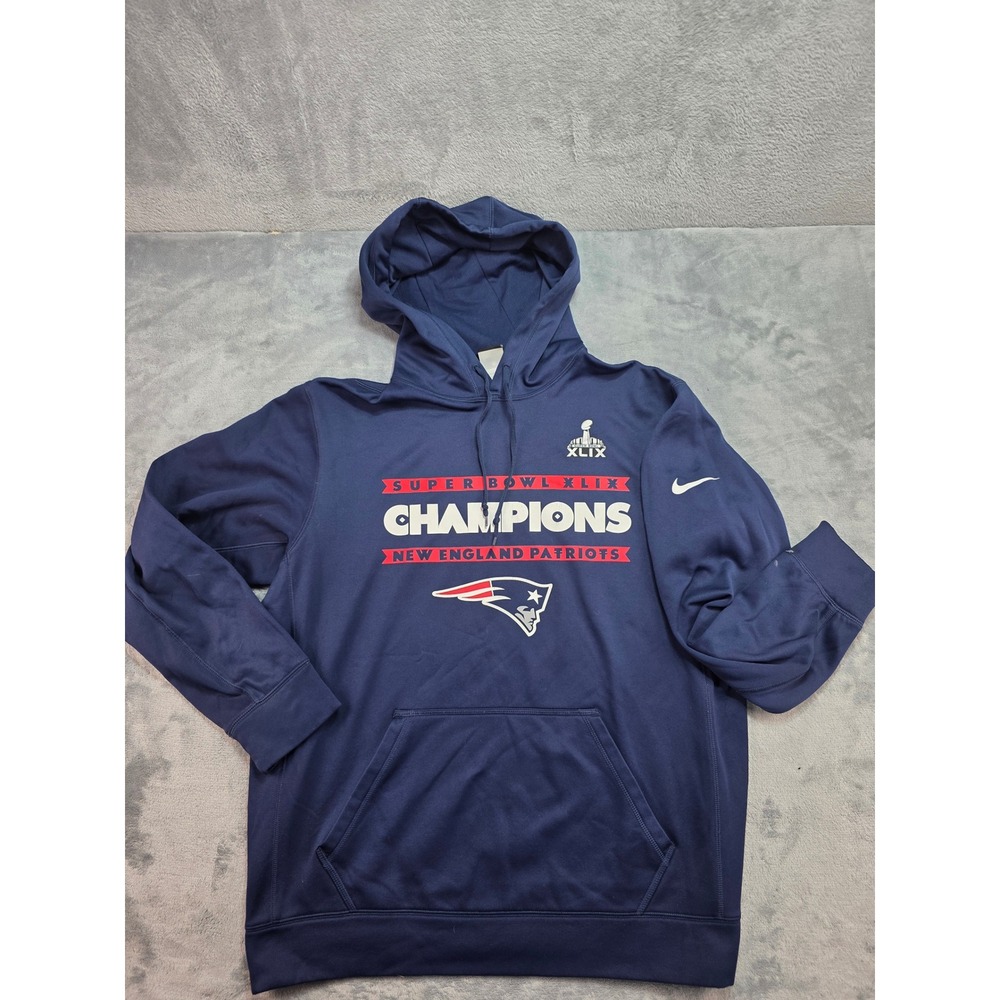 Nike New England Patriots Super Bowl XLIX Champions Hoodie Mens Large Navy Blue